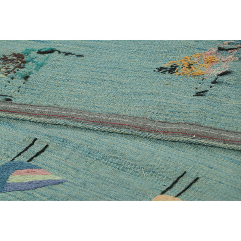 Rug & Kilim’S Suzani Kilim In Sky Blue With Polychromatic Bird Pictorials, Rectangle 8' x 10'