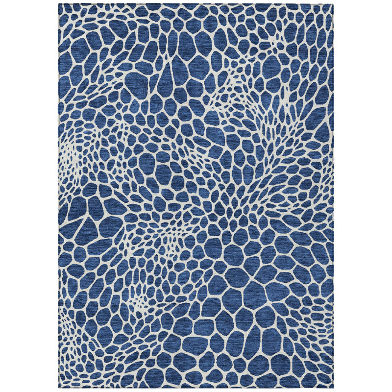Tapis d'intérieur / extérieur géométrique lavable 9 pi x 12 pi bleu marine