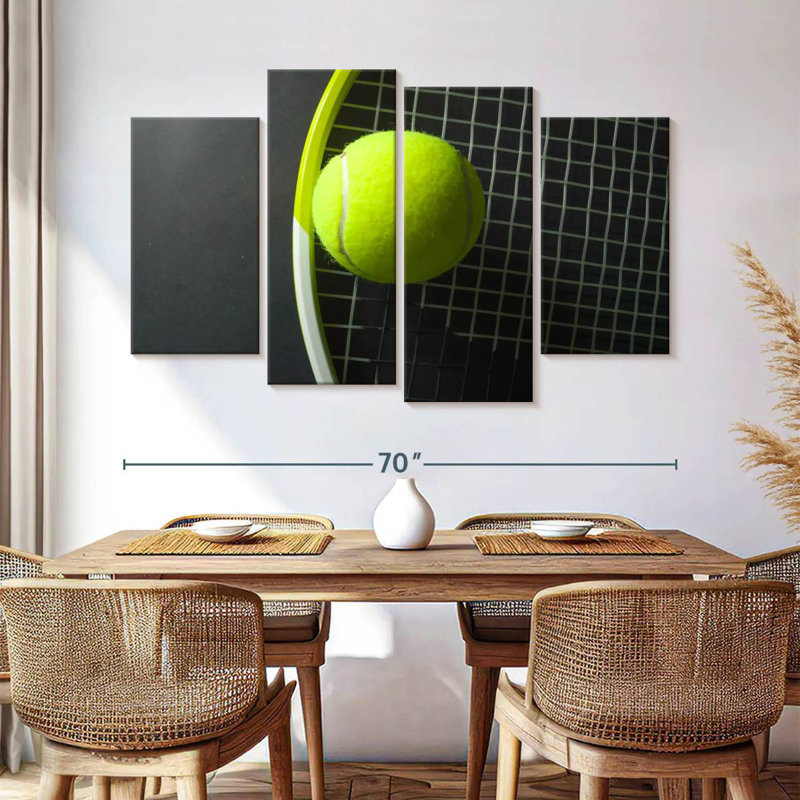 Green tennis racket and ball Sireci, H 42 po x l 68 po