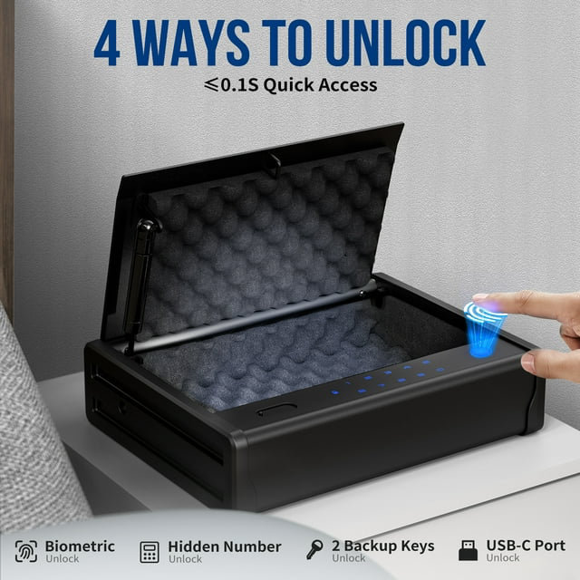 Gun Safe Lock, High Precision Fingerprint Pistol Secure with 3 Ways Quick Access
