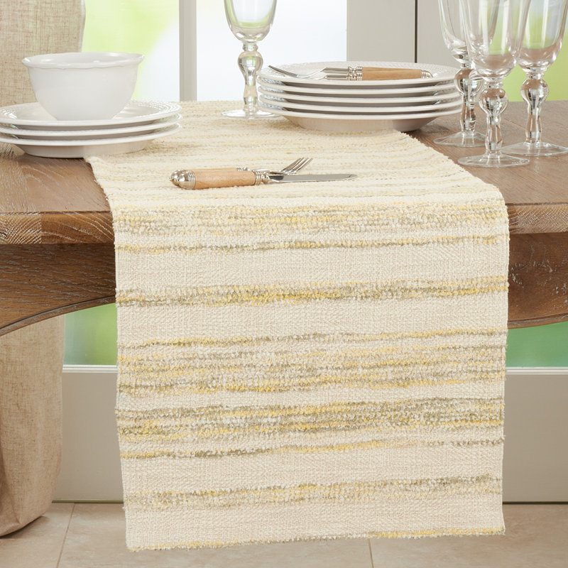 Chemin de table en coton tissé à rayures jaunes l 16 po x L 72 po