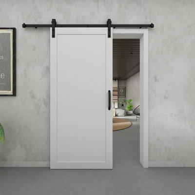 37'' x 84'' Solid Wood Paneled Low-Gloss with Installation Hardware Kit Barn Door