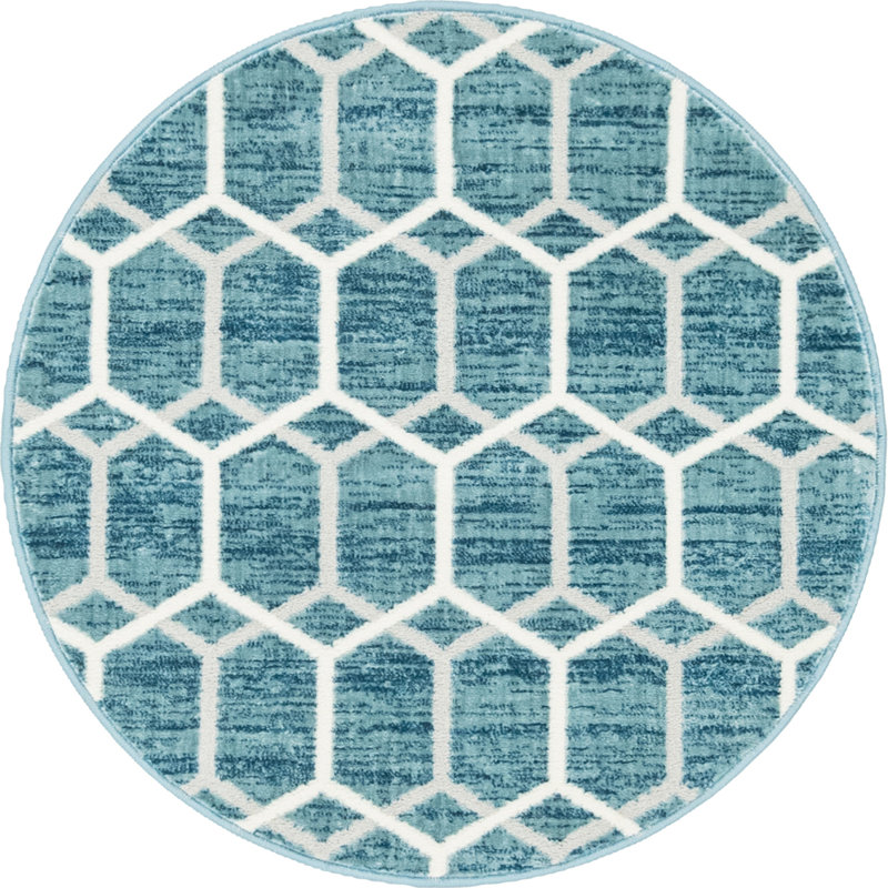 Tapis bleu / ivoire en laine Numa, Rond 3 pi 3 po