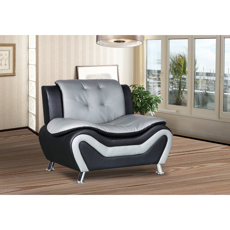 Fauteuil capitonné de 48 po de largeur Bexton, Similicuir noir / gris