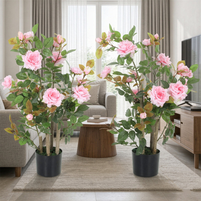 Set of 2 Artificial rose trees 90cm, Pink