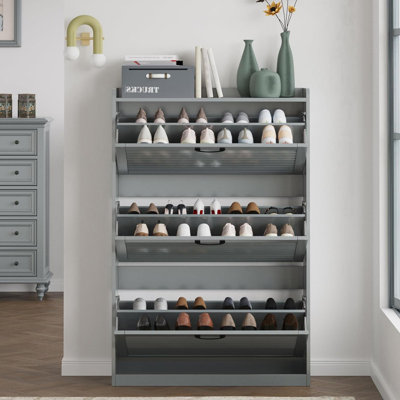 Shoe Storage Cabinet with 3 Flip Louvred Door,Organizer with Metal Hinges,Shoe Cabinet for Entryway