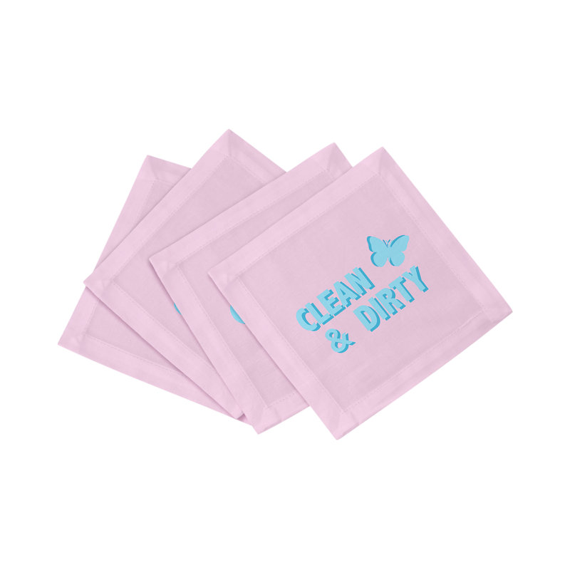 Canasta Clean And Dirty Cotton Sateen Cocktail Napkins, Pale Pink Blue