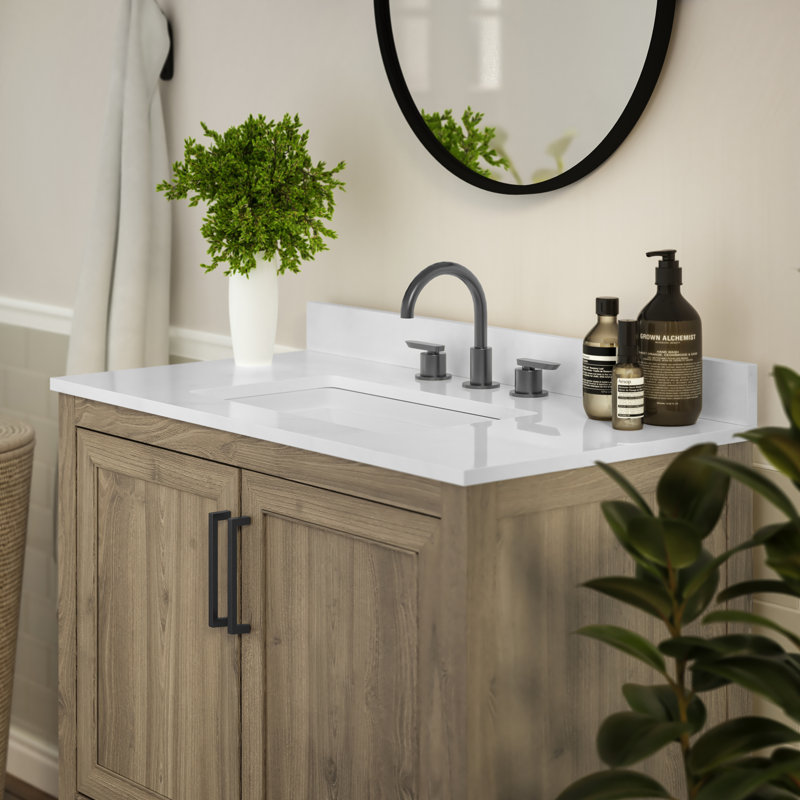 Meuble-lavabo 36 po avec lavabo sous-comptoir et tablette de rangement ouverte, Brun, Noir mat
