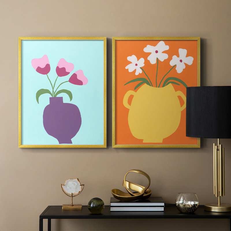 «Modern Blooms I», reproduction encadrée de qualité supérieure - prête à être accrochée - aucun clou requis - aucun clou requis