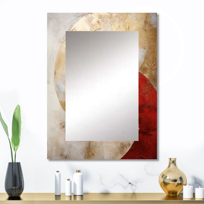 «Beige Red Minimalisme Spiral Poteries I», miroir mural décoratif à spirales abstraites, miroir beige, impression sur métal