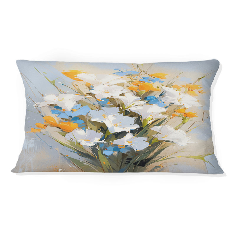 Coussin décoratif à imprimé floral bleu et blanc