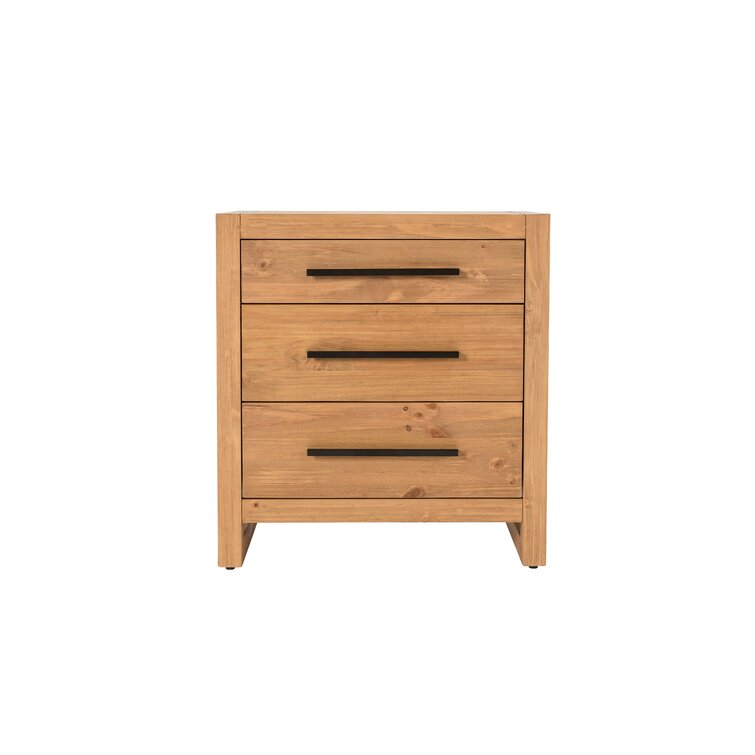 Modica 3 - Drawer Solid Wood Nightstand in Brown Natural