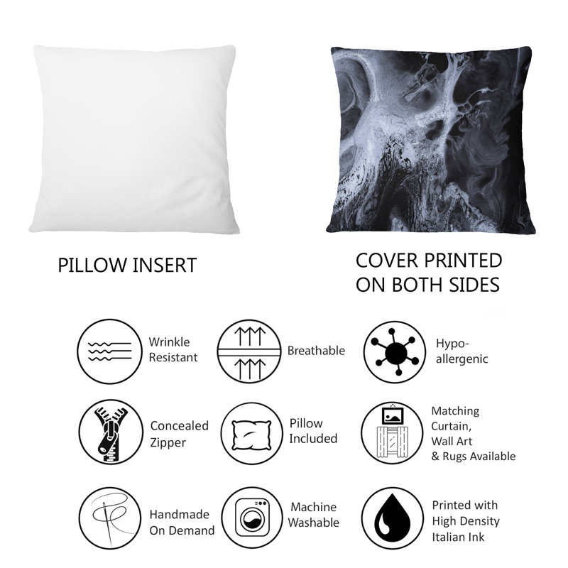 Coussin décoratif en marbre noir et blanc 12 po x 20 po