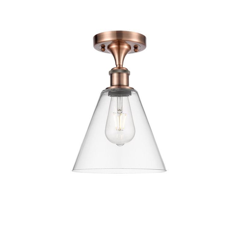Yonnie Glass Semi Flush Mount, Antique Copper, Clear, 11.75" H x 8" W x 8" D