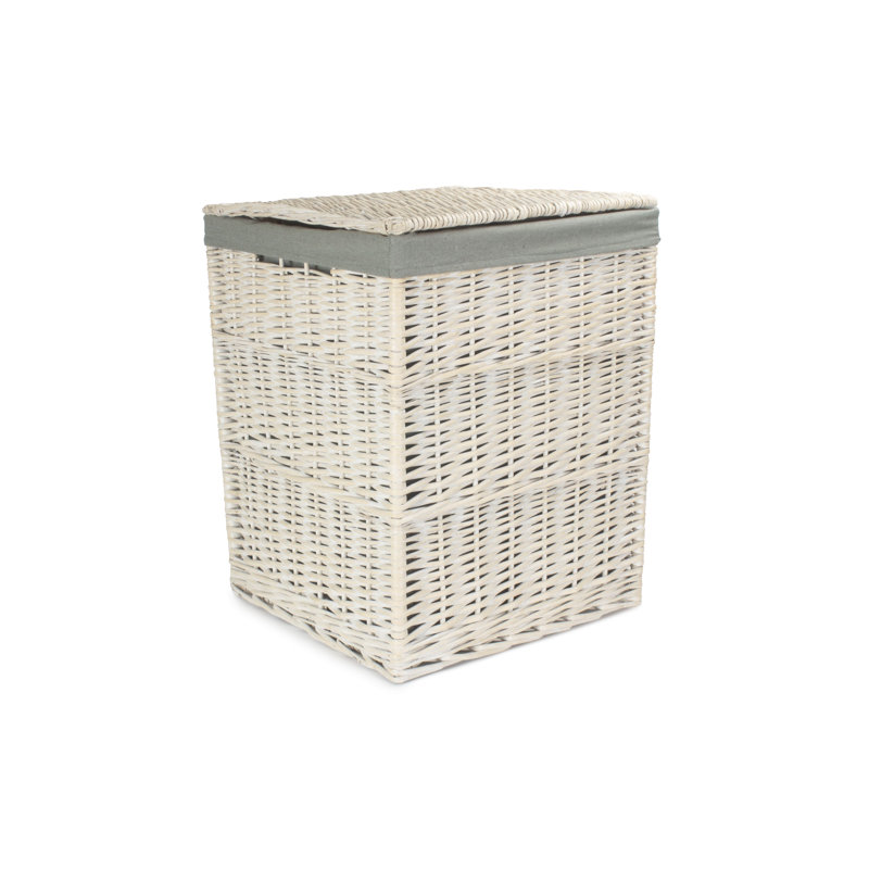 Wicker Square Laundry Basket with Sage Lining, White/Grey, 61cm H x 46cm W x 46cm D