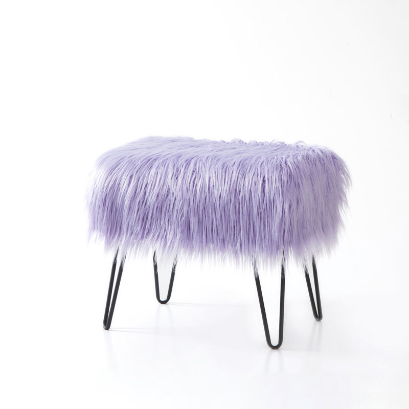 Keilia Upholstered Ottoman, Lavender Faux Fur