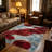 Red & Gold Circular Abstract carpet-easy to clean, machine-washable, soft and comfortable; suitable for door mats, kitchens, living rooms, bedrooms, corridors, and laundry areas. Easy to clean, durable carpet for home decoration.-1260348128