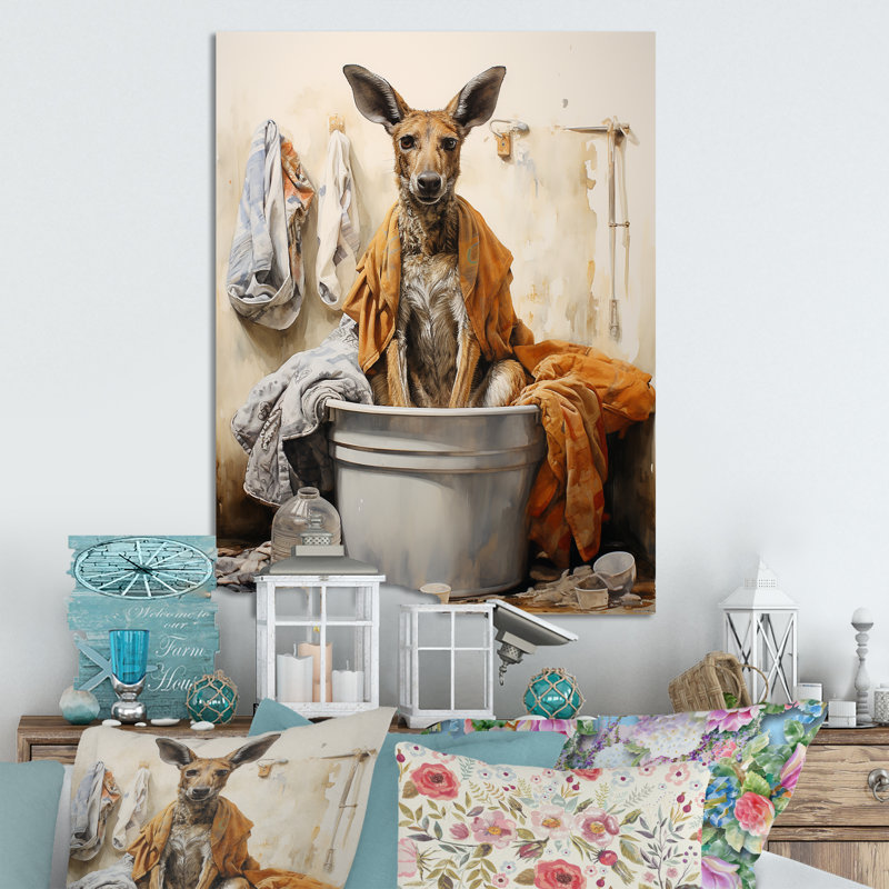 «Kangaroo Laundry» brun et blanc - Art mural en métal, H 20 po x l 12 po x P 1 po