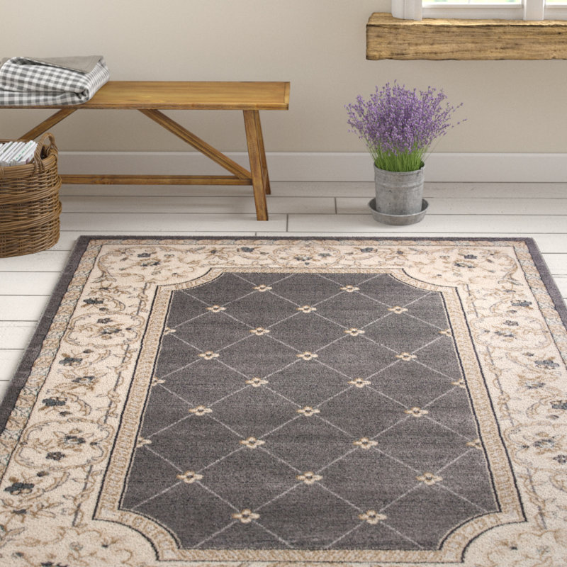 Vianney Oriental Area Rug, Rectangle 9' x 12', Gray/Ivory