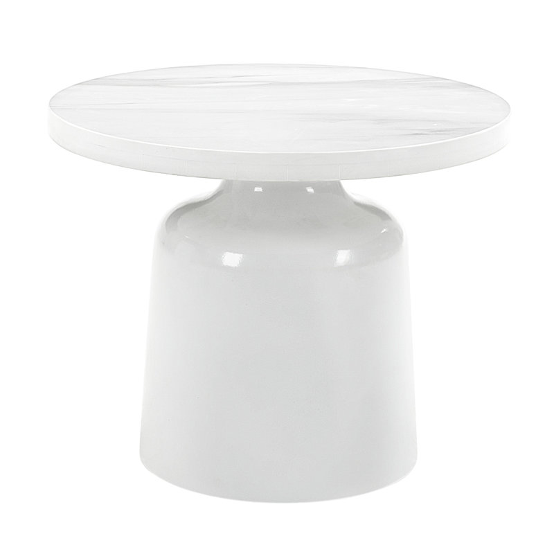 Table de bout d'ingénierie en marbre et blanc à finition ultrabrillante