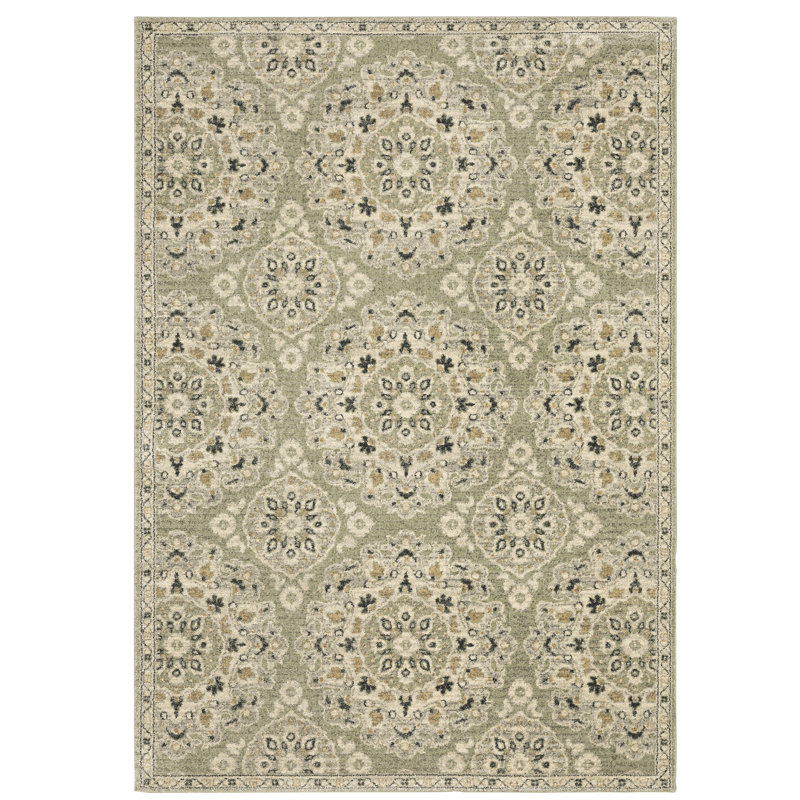 Tapis beige tissé à la machine Caryll, Rectangle 6 pi 7 po x 9 pi 6 po