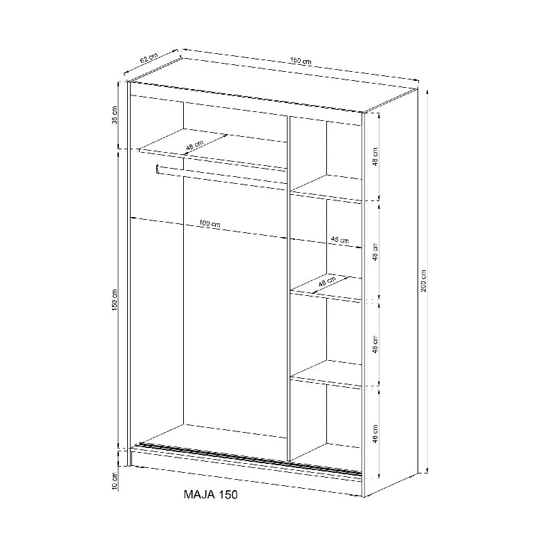 Saulsbury 2 Door Manufactured Wood Wardrobe, 214cm H x 150cm W x 62cm D, White