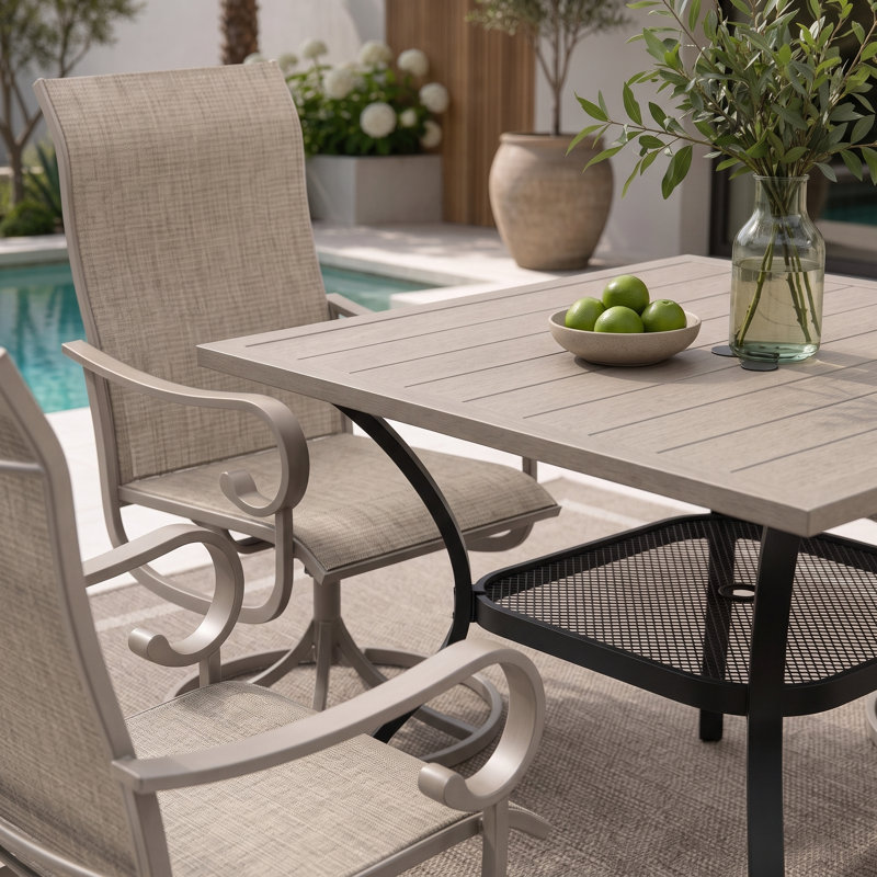 Ensemble repas d'extérieur carré pour 4 personnes Holmstrom, Brush Wood Grey/Sandshell