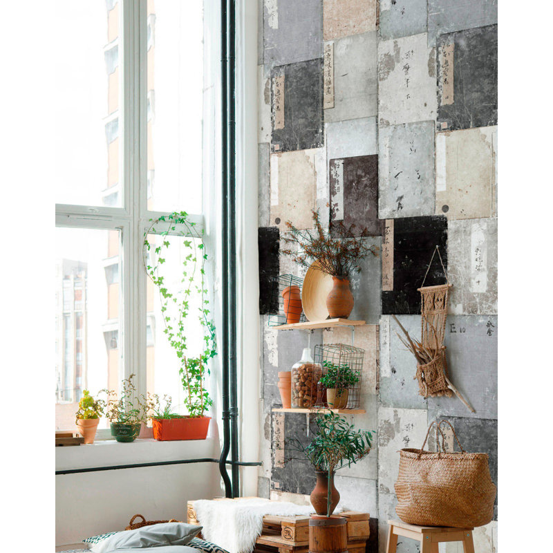 Impermanence Stone Wallpaper Roll, Gray/Taupe/Black