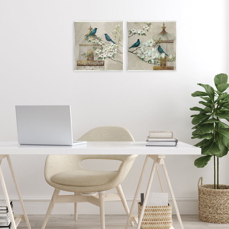 Ensemble de 2 plaques murales Spring Bluebirds Menagerie, design par Elaine Vollherbst