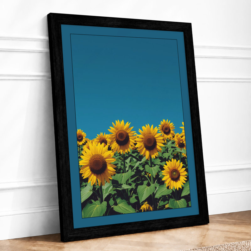Sunflowers Under Blue Sky Botanical - Print, Black, A4 - 29.7 x 21.0 cm