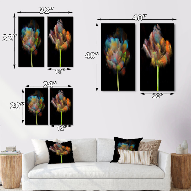 «Blooming Multicolor Fractal Flower», ensemble de 2 peintures sur toile, Toile tendue, H 32 po x l 32 po x P 1 po