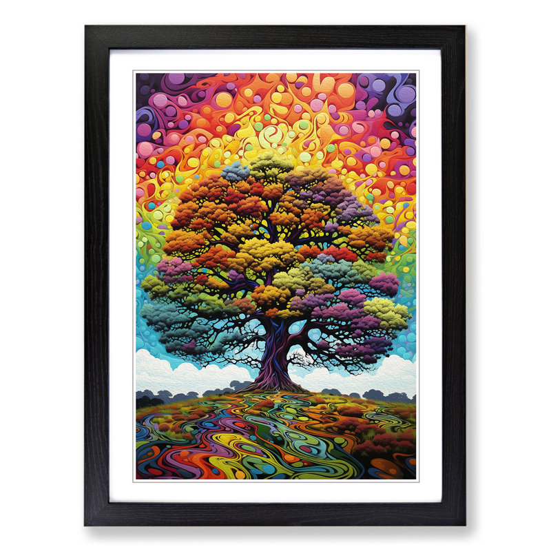 Oak Tree Colour Field No.2 - Single Picture Frame Print on Wood, Black , 64cm H x 46cm W x 2cm D