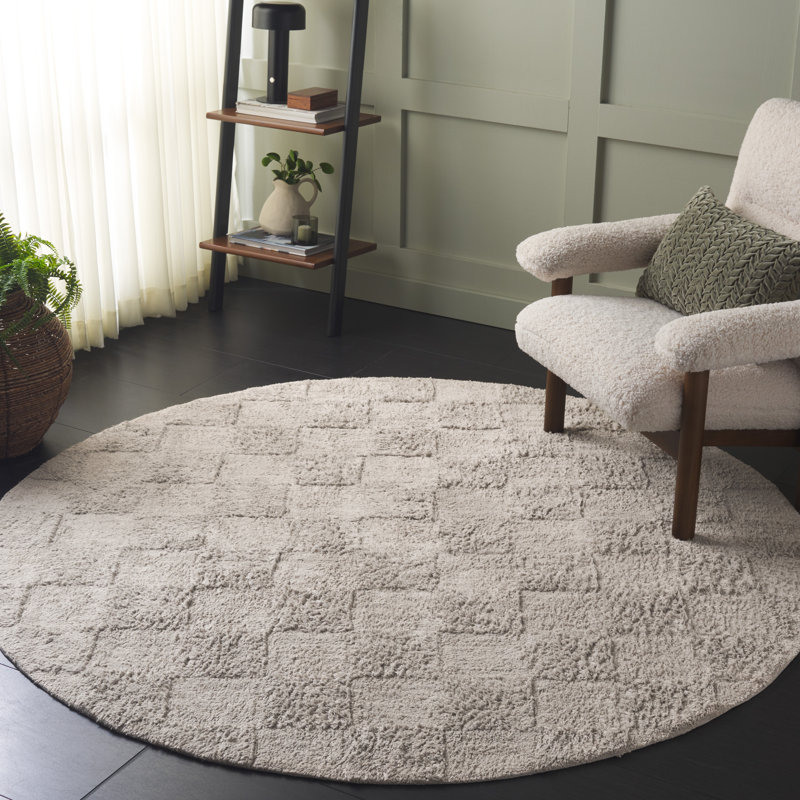 Tapis de couleur unie lavé à la machine Alburtis, Rond 6 pi