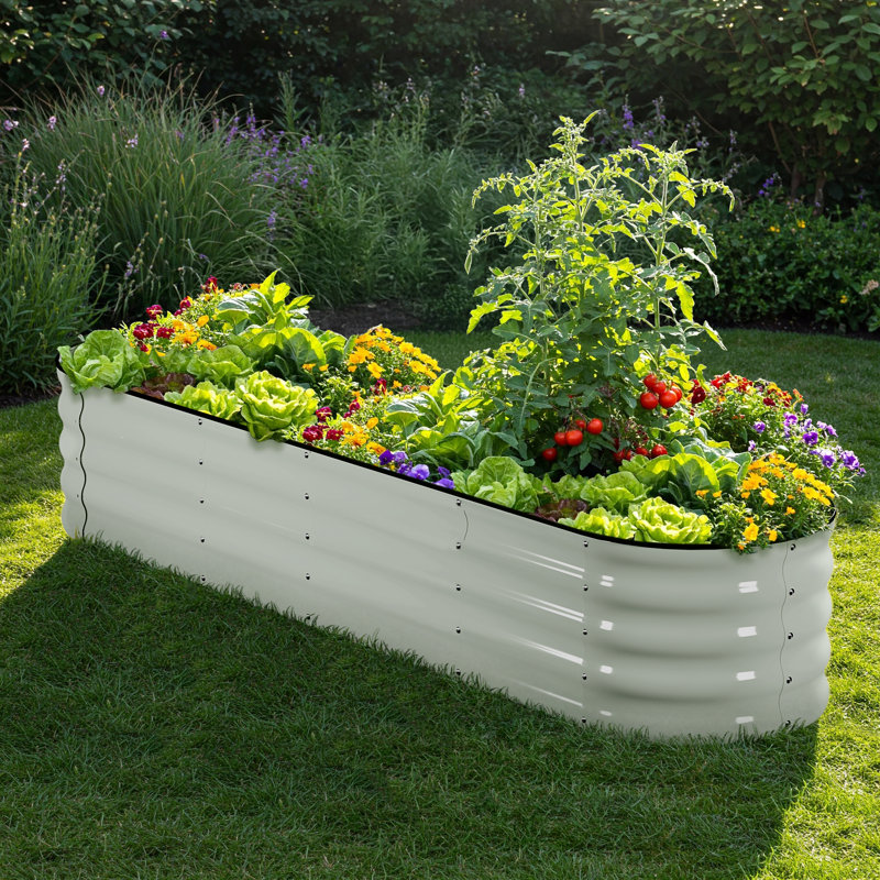 Lit de jardin surélevé en métal Evalyn, Vert sauge