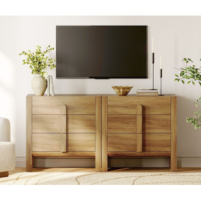 63" Mid-Century Modern TV Stand, Dresser With 6 Drawers, Wooden TV Console With Storage For Living Room,Bedroom