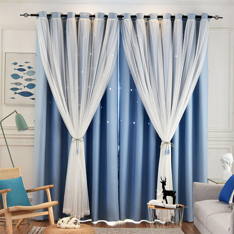 Rideau en polyester Afreena, Bleu