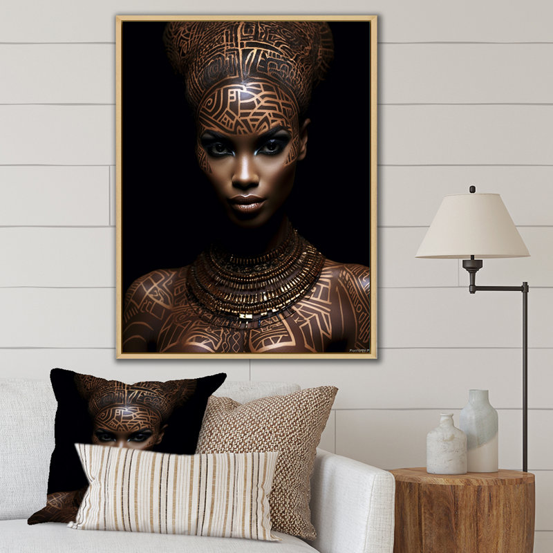 Portrait d'une beauté africaine exquise I - reproduction, H 32 po x l 24 po x P 1 po, Cadre naturel flottant