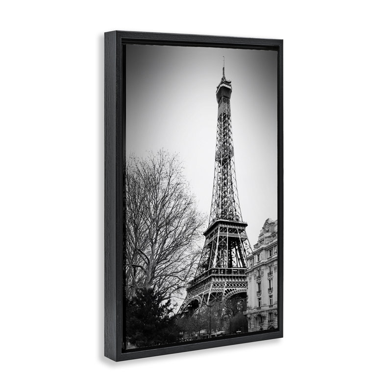 Looming Eiffel Tower Scenery, Jet Black Floater Frame, 25" H x 17" W