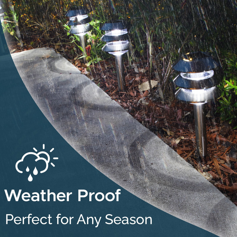 Stainless Steel Solar Powered LED Pathway Lights, 6 Pack