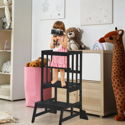35.4''' Adjustable Kids Toddler Standing Tower With Anti-drop Bar, Anti-tip Kids Kitchen Step Stool