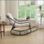Chaise berçante d'extérieur, coussin confortable, avec coussin épais et doux, pour le salon, la chambre à coucher, la salle de lecture, structure noire avec coussin blanc