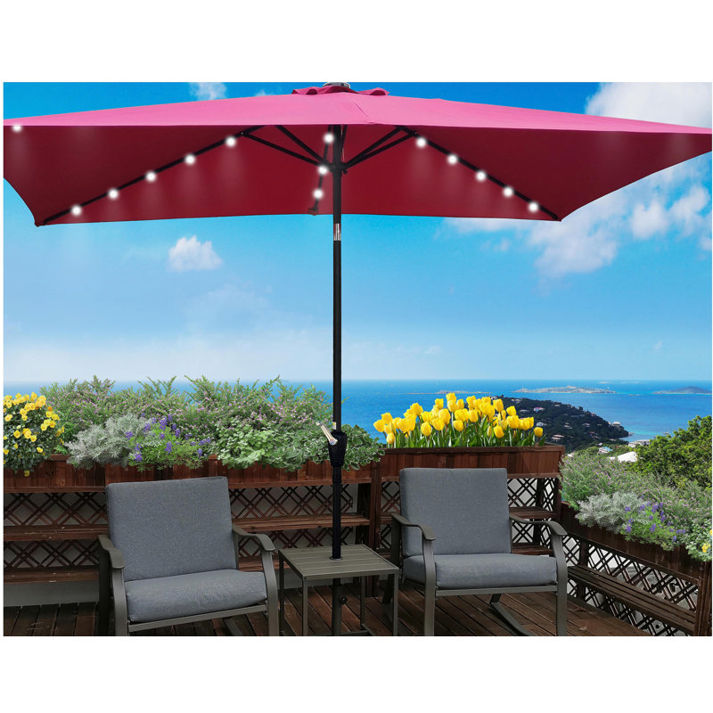 Parasols d'extérieur à énergie solaire rectangulaires 10 x 6,5 t avec manivelle et bouton-poussoir inclinable pour la cour