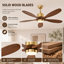 Ventilateur de plafond de 52 po à 5 pales en bois massif avec éclairage DEL-440157212