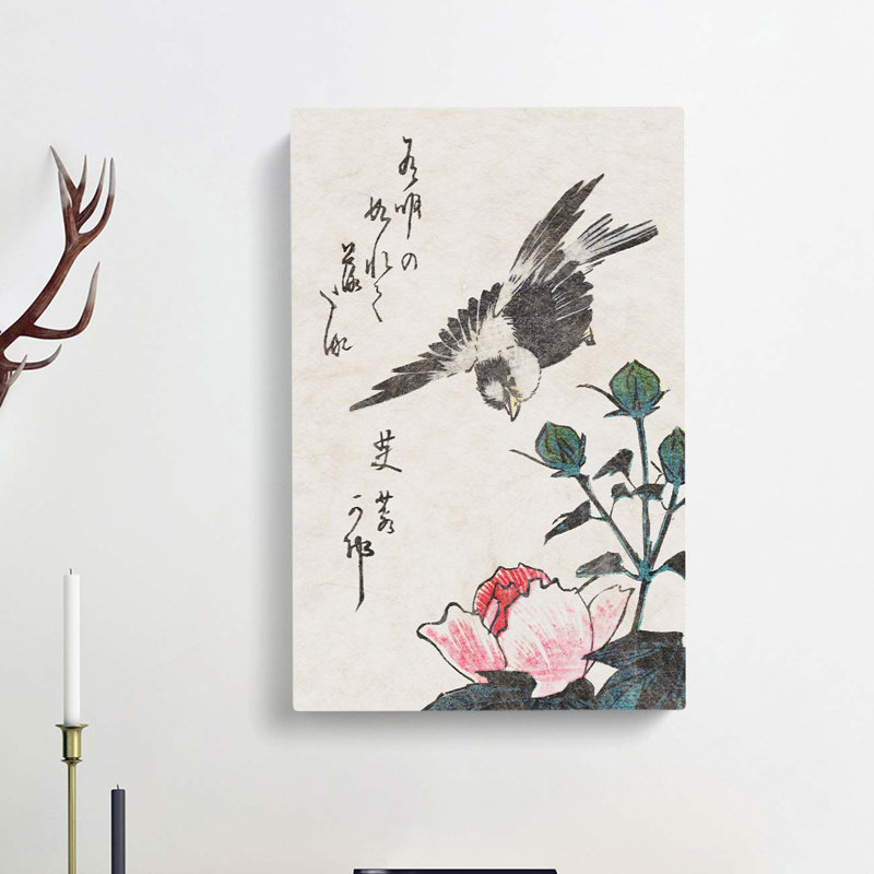 Sparrow And Hibiscus Flowers by Utagawa Hiroshige - Wrapped Canvas, 60cm H x 40cm W x 3cm D