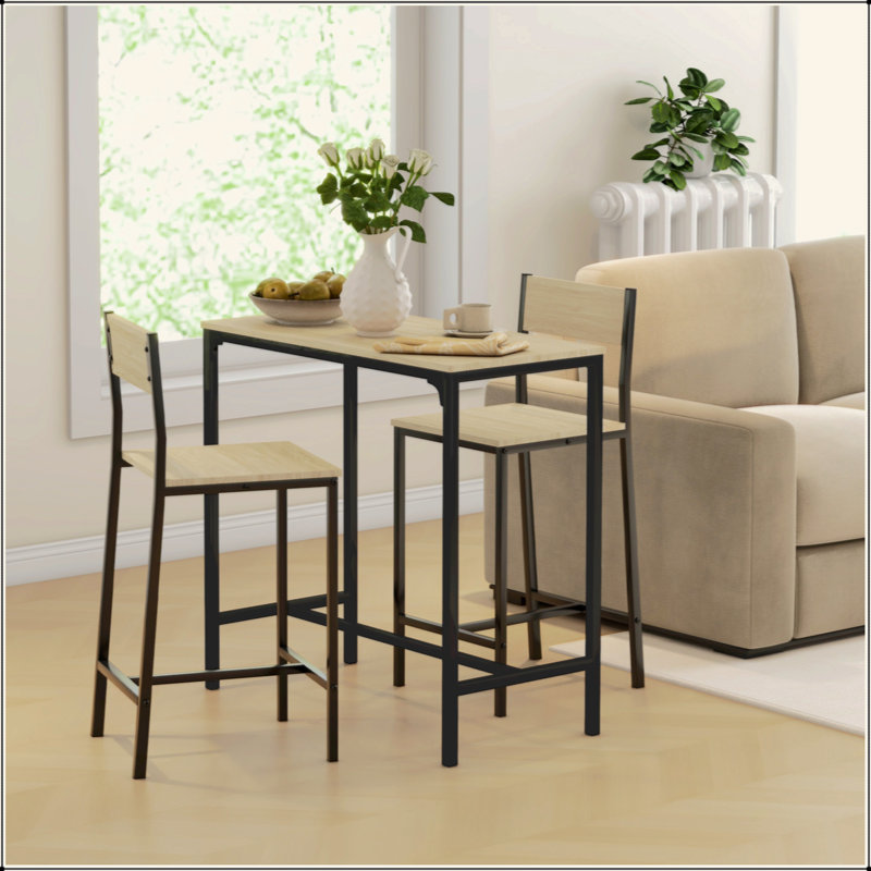 Ensemble de table de bar et chaises 3 pièces, ensemble de table de salle à manger industrielle pour 2 personnes, table de cuisine à hauteur de comptoir avec tabourets de bar, ensemble de table de petit-déjeuner pour 2 petits espaces