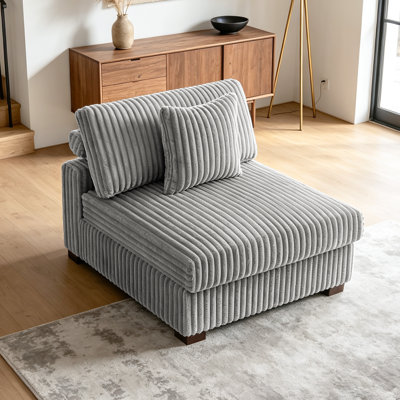 Chaise rembourrée sans accoudoirs en flanelle de fourrure de lapin gris clair avec dossier rembourré, module de chaise simple pour canapé modulaire
