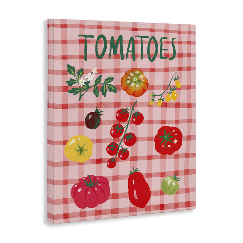 Art mural sur toile "Divers tomates sur tissu écossais" par Be Ni La, H 40 po x l 30 po