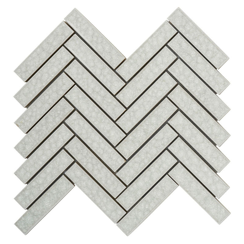 Roman Crackle Herringbone 11.75" x 11.5" Glass Mosaic Sheet Wall Tile, White