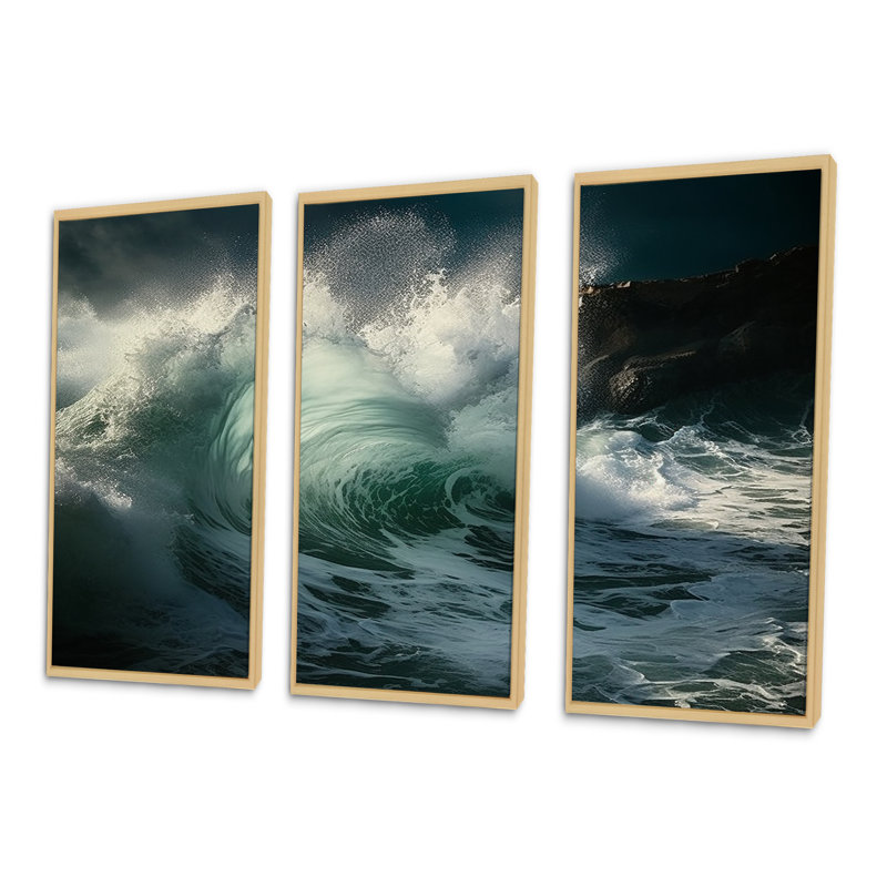 «Rocky Beach Scenery II - Ocean», ensemble d'art sur toile, H 28 po x l 36 po x P 1 po, Cadre naturel flottant