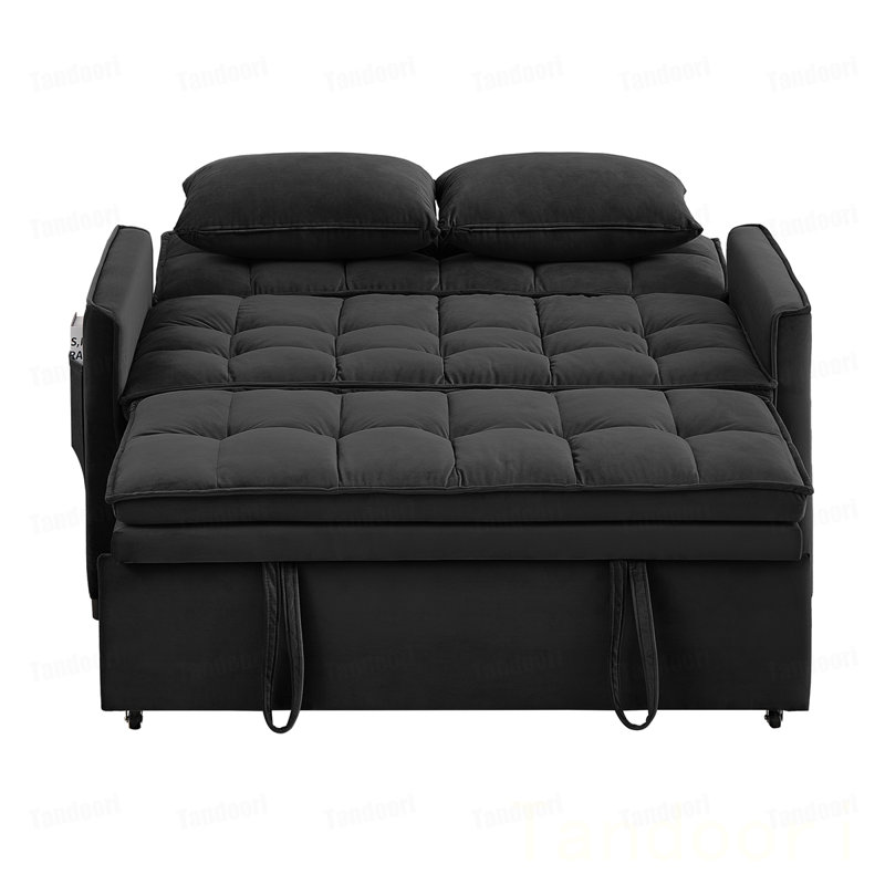 Canapé-lit convertible en velours, canapé-lit réglable à 5 positions avec lit escamotable et poche de rangement latérale, canapé-lit multifonctionnel 2-en-1